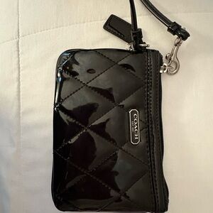 Coach Quilted Black Patent Leather Wristlet